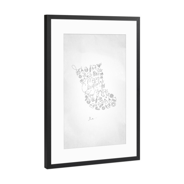 Poster mit Rahmen Schwarz (Metallic) "Pen line christmas tree toy socks" artboxONE - Schwarzweiß,Weihnachten