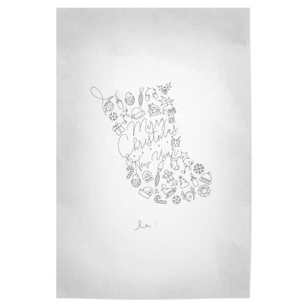 Poster "Pen line christmas tree toy socks" artboxONE - Schwarzweiß,Weihnachten