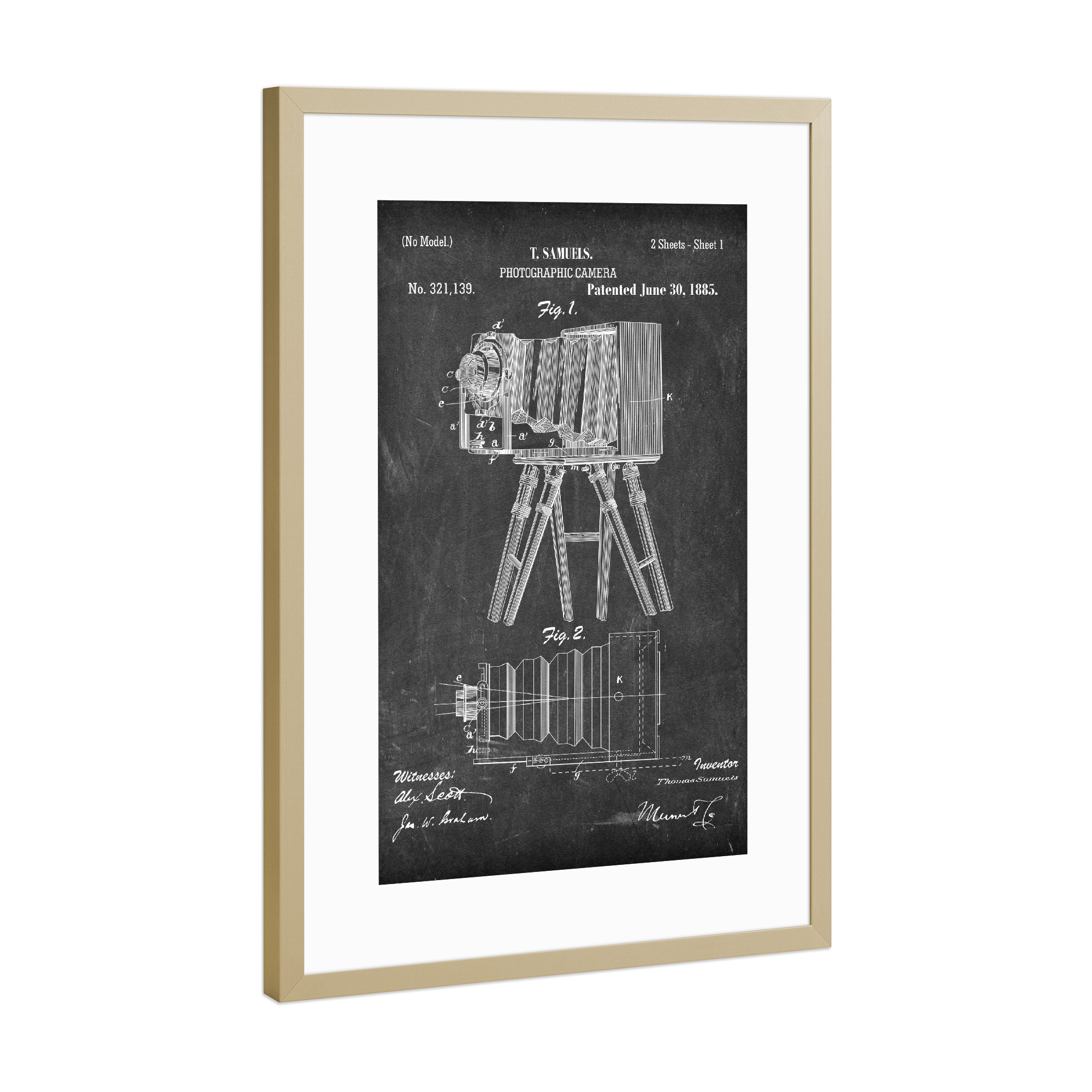 Poster mit Rahmen Gold "Antike Fotoapparat II (Tafel)" artboxONE - Reise,Film,Abstrakt,Schwarzweiß