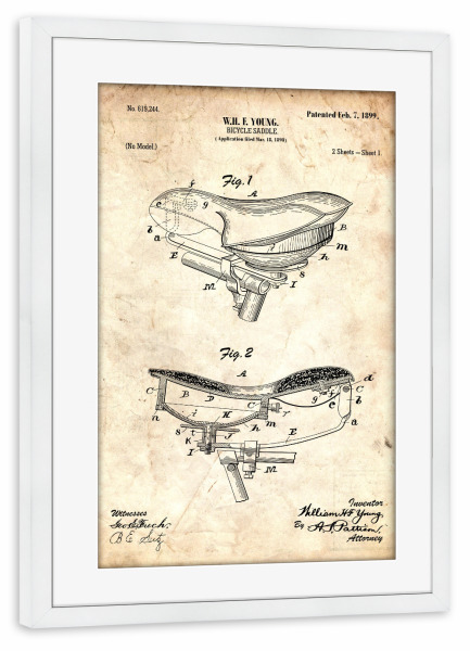 Poster mit Rahmen weiß "Fahrradsattel (Antik)" artboxONE - Reise,Streetart,Sport