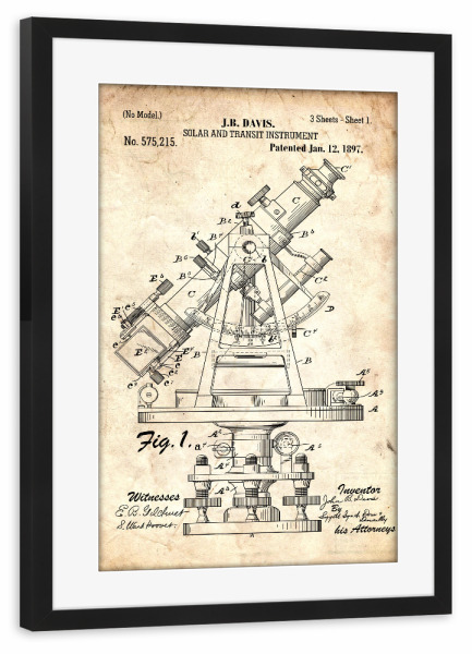 Poster mit Rahmen schwarz "Astronomie: Teleskop (Antik)" artboxONE - Galaxy