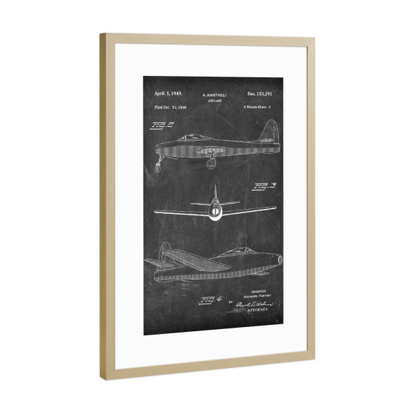 Poster mit Rahmen Gold "Retro Flugzeug III - Tafel" artboxONE - Reise - Retro,Flugzeug,Tafel,Patent,Blaupause,Aviation,Luftfahrt,Vintage,Pilot