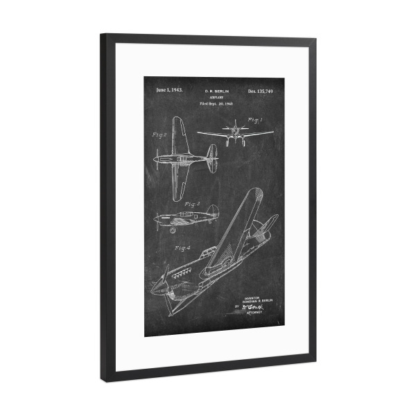 Poster mit Rahmen Schwarz (Metallic) "Retro Flugzeug II - Tafel" artboxONE - Reise
