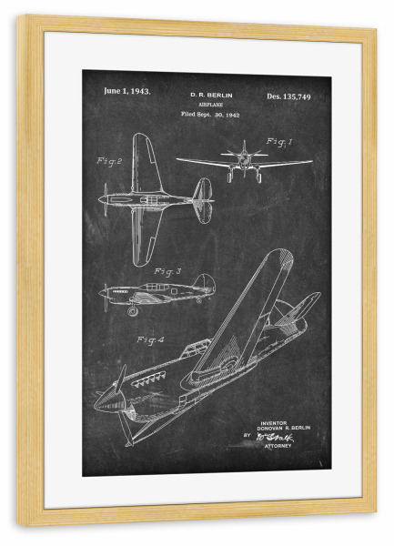 Poster mit Rahmen kiefer "Retro Flugzeug II - Tafel" artboxONE - Reise - Retro,Flugzeug,Tafel,Patent,Blaupause,Aviation,Luftfahrt,Vintage,Pilot