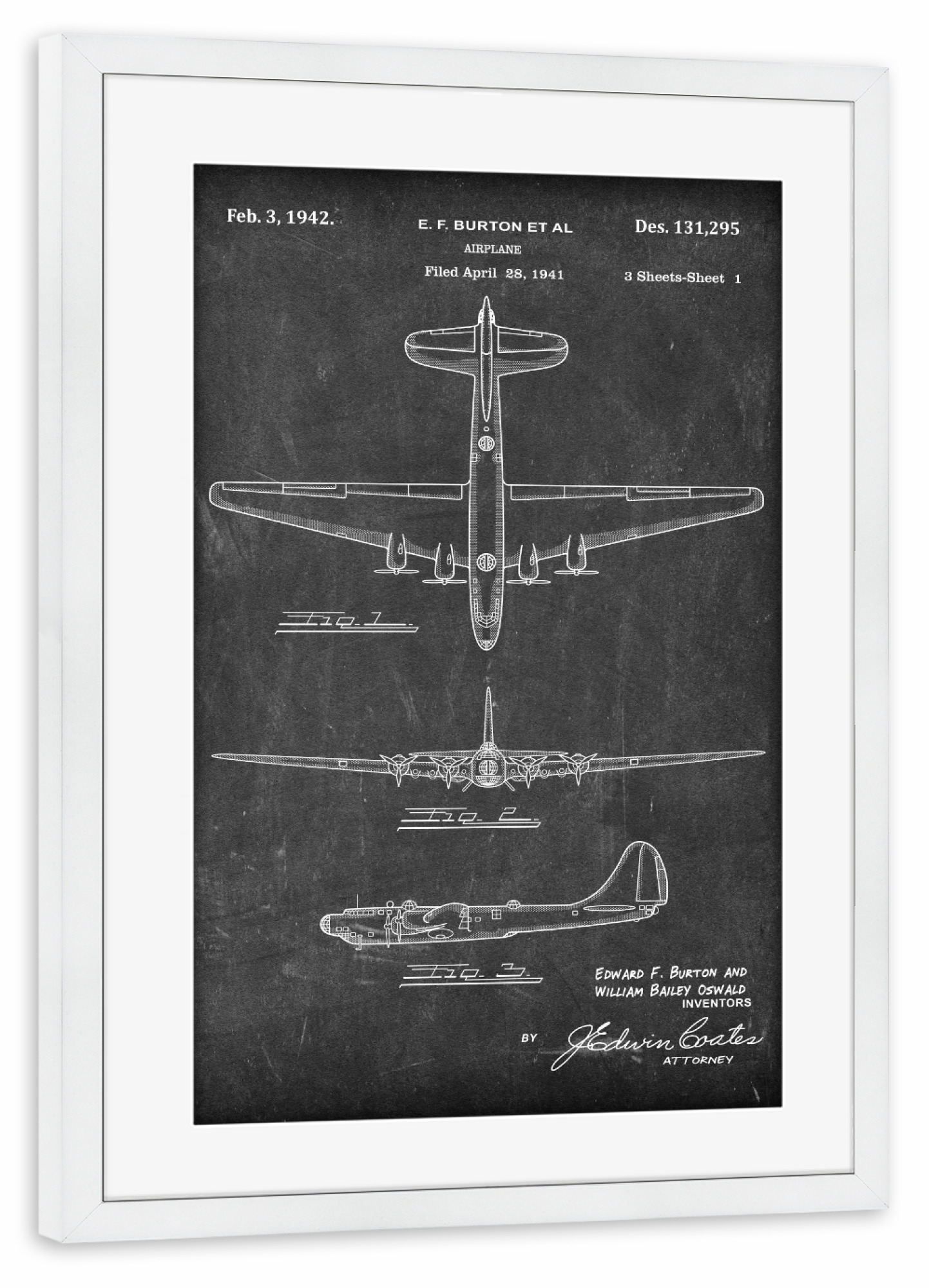 Poster mit Rahmen weiß "Retro Flugzeug Patent - Tafel" artboxONE - Reise - Retro,Flugzeug,Tafel,Patent,Blaupause,Aviation,Luftfahrt,Vintage,Pilot