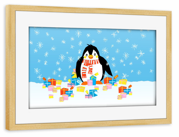 Poster mit Rahmen kiefer "Christmas Penguin" artboxONE - Für Kinder,Weihnachten