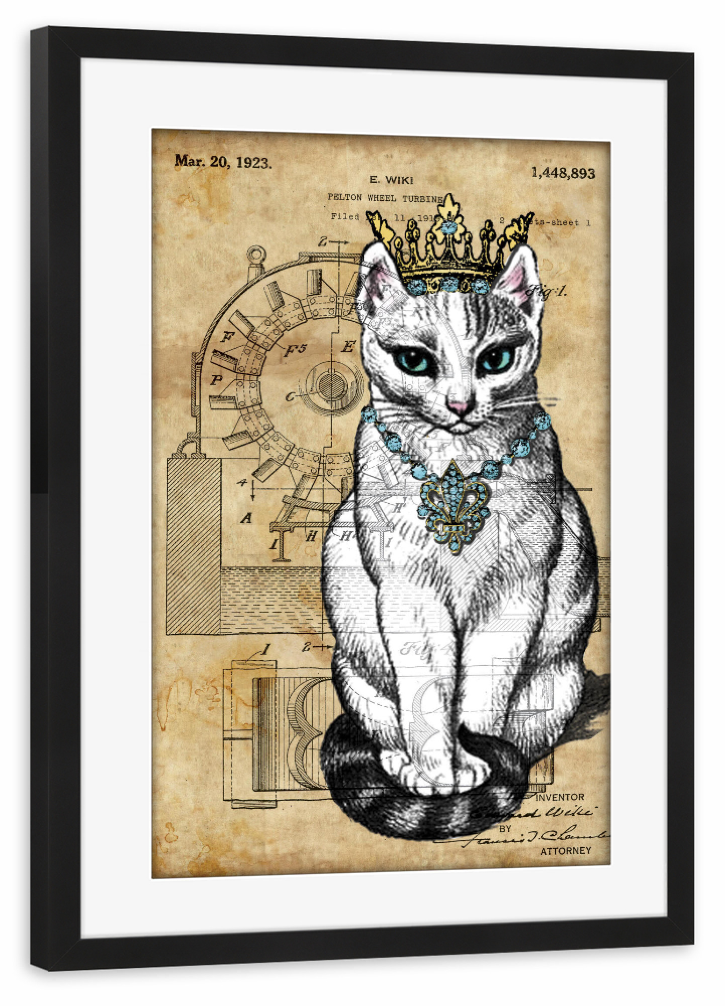 Poster mit Rahmen schwarz "Katze Prinzessin" artboxONE - Tiere - Katze,Prinzessin,Krone,Königlich,Tier,Steampunk,Vintage