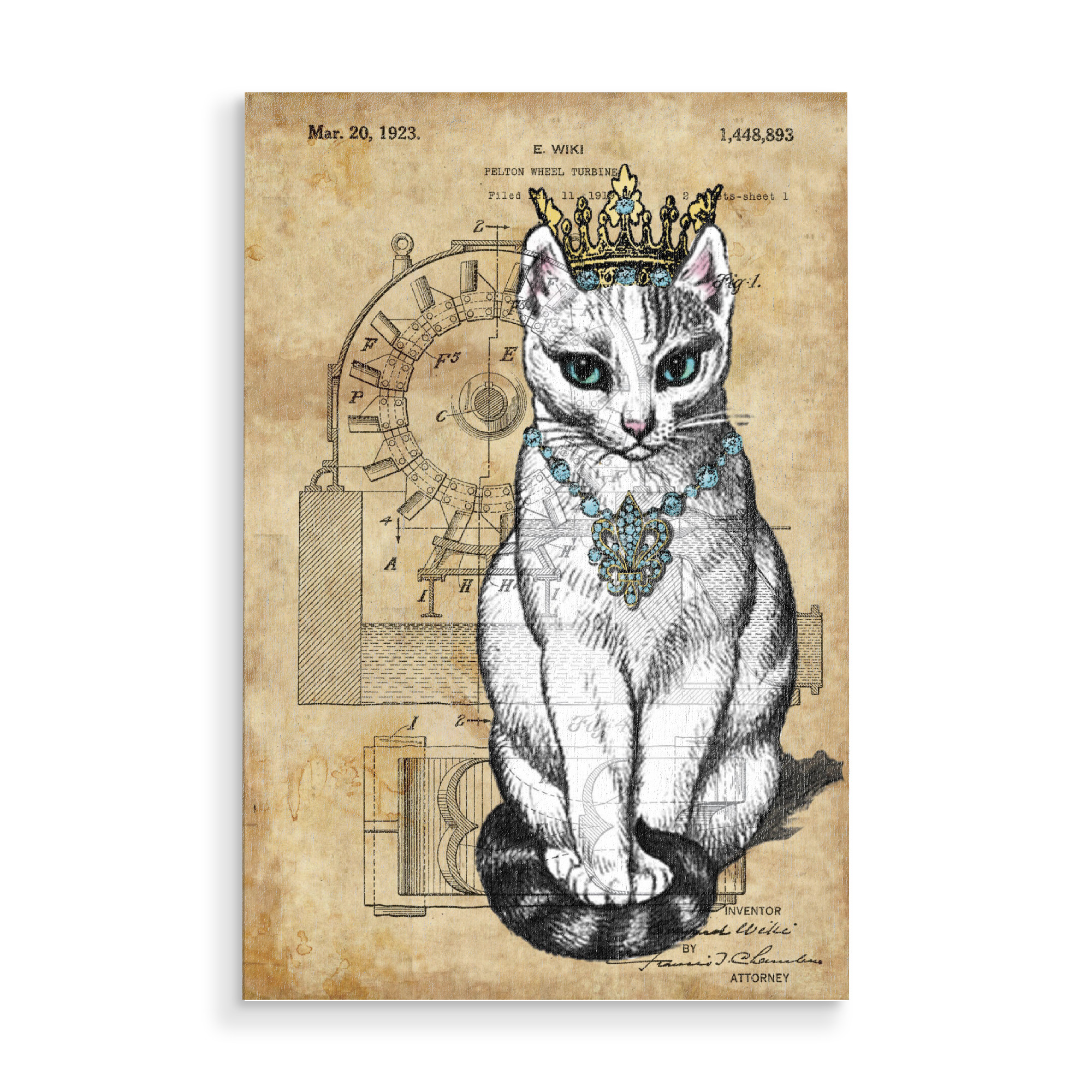 Holzbild "Katze Prinzessin" artboxONE - Tiere - Katze,Prinzessin,Krone,Königlich,Tier,Steampunk,Vintage