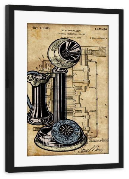 Poster mit Rahmen schwarz "Vintage Telefon" artboxONE - Streetart - Telefon,Vintage telefon,Retro,Vintage,Antik,Steampunk