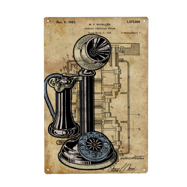 Metall Poster "Vintage Telefon" artboxONE - Streetart - Telefon,Vintage telefon,Retro,Vintage,Antik,Steampunk - Blechschild