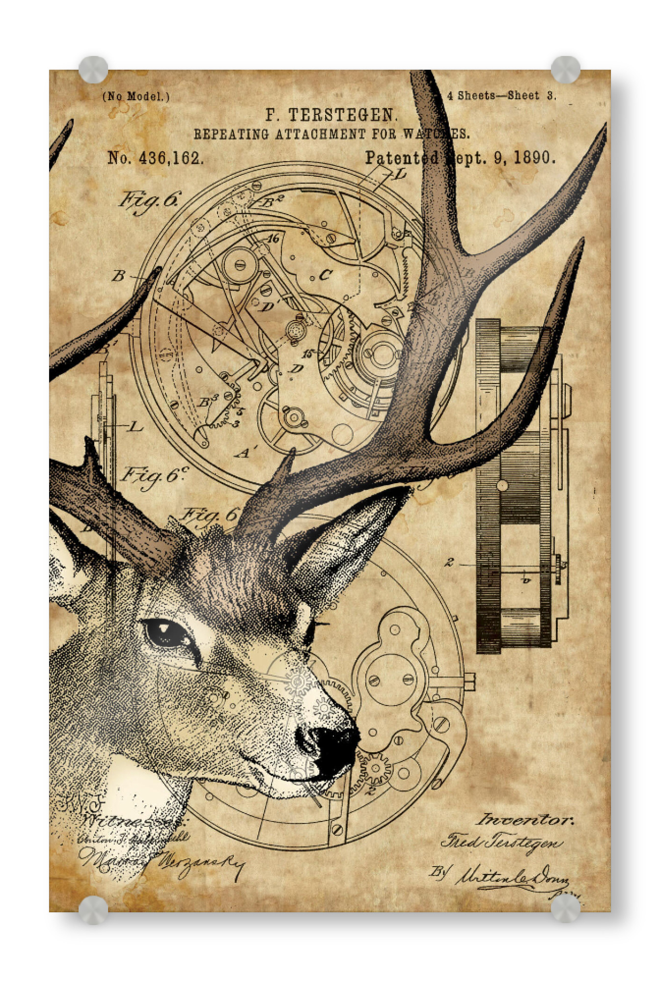 Acrylglasbild "Hirsch - Steampunk" artboxONE - Tiere - Hirsch,Tier,Wald,Steampunk,Tierwelt,Natur,Vintage,Antik,Retro