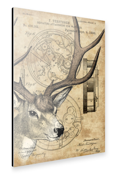 Alu-Dibond "Hirsch - Steampunk" 30x20 cm artboxONE