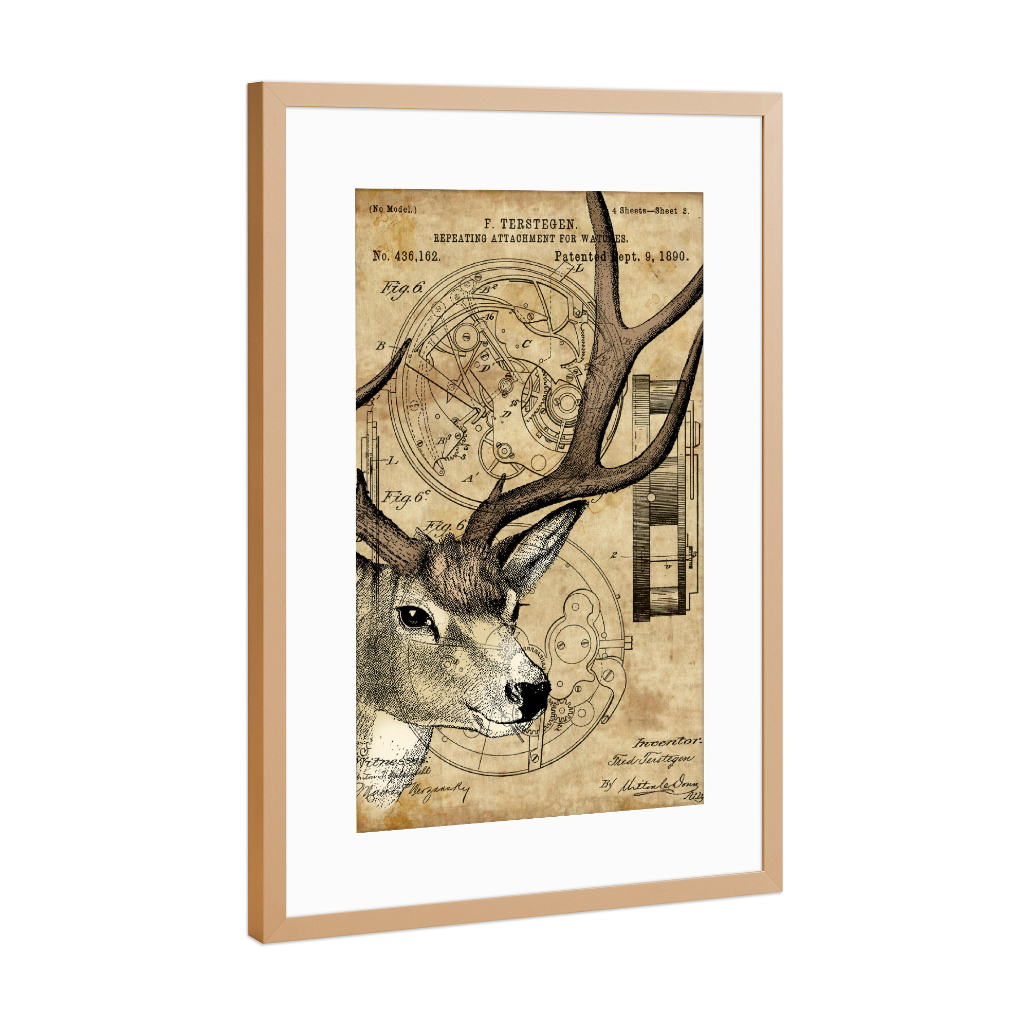 Poster mit Rahmen Kupfer "Hirsch - Steampunk" artboxONE - Tiere - Hirsch,Tier,Wald,Steampunk,Tierwelt,Natur,Vintage,Antik,Retro