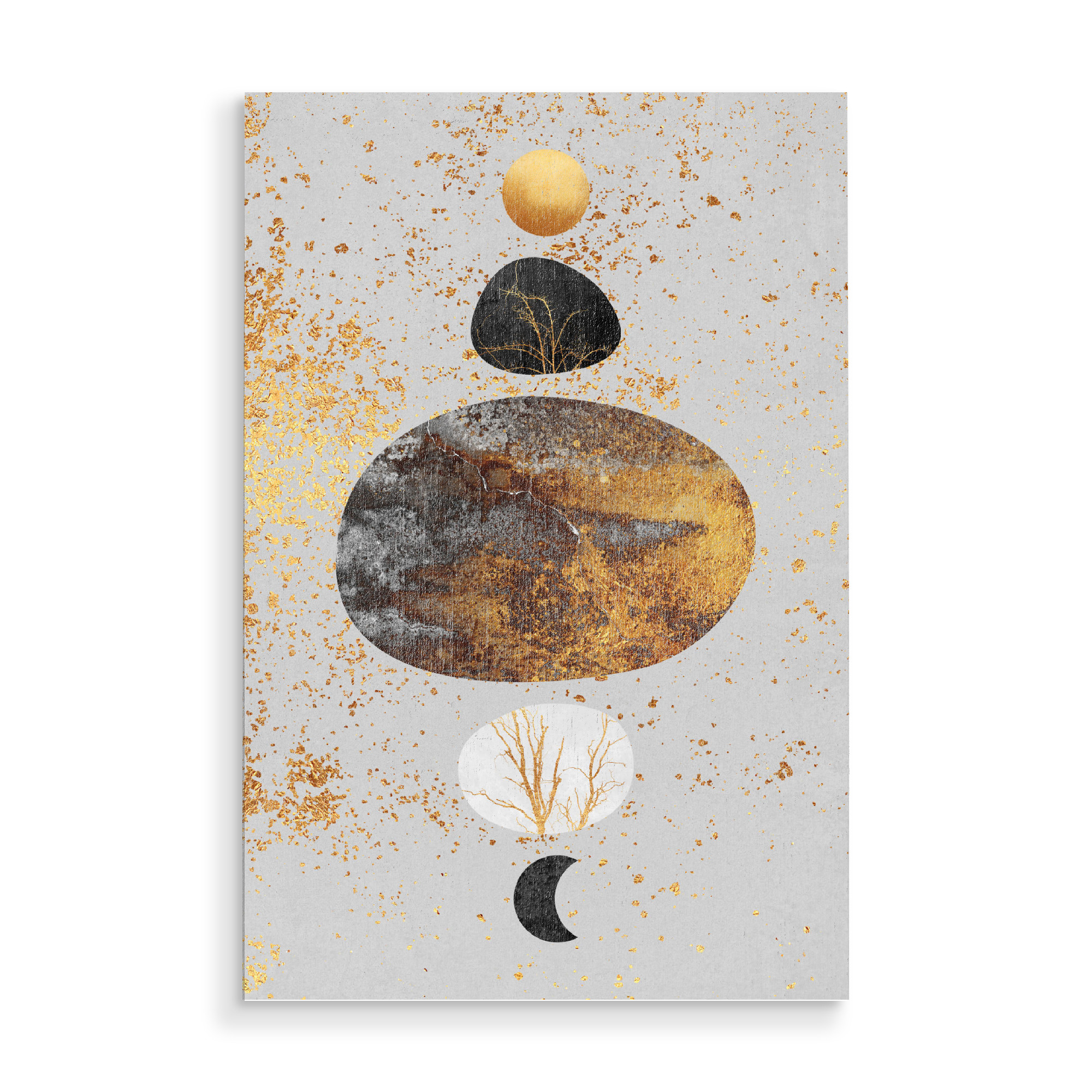 Holzbild "Sun And Moon" artboxONE - Natur,Abstrakt - Graphic,Sun,Moon,Natural,Earth tones,Gold colors,Natural colors,Rocks,Pebbles,Stones,Simple