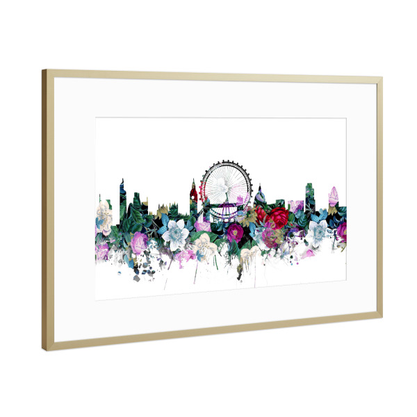 Poster mit Rahmen Gold "London city skyline floral" artboxONE - Städte,Städte / London,Reise,Floral,Architektur