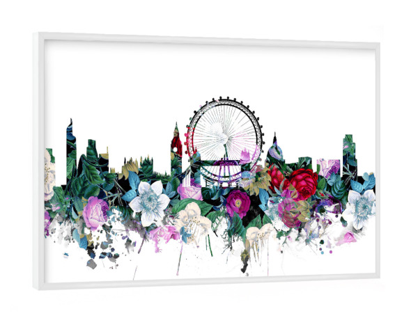 Poster mit weißem Rahmen "London city skyline floral" artboxONE - Städte,Städte / London,Reise,Floral,Architektur