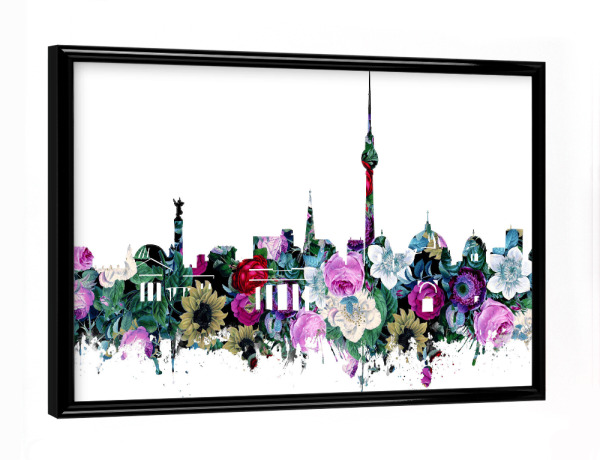 Poster mit schwarzem Rahmen "Berlin city skyline floral" artboxONE - Städte,Städte / Berlin,Reise,Floral,Architektur