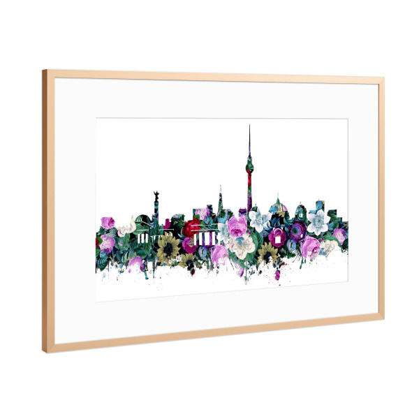 Poster mit Rahmen Kupfer "Berlin city skyline floral" artboxONE - Städte,Städte / Berlin,Reise,Floral,Architektur