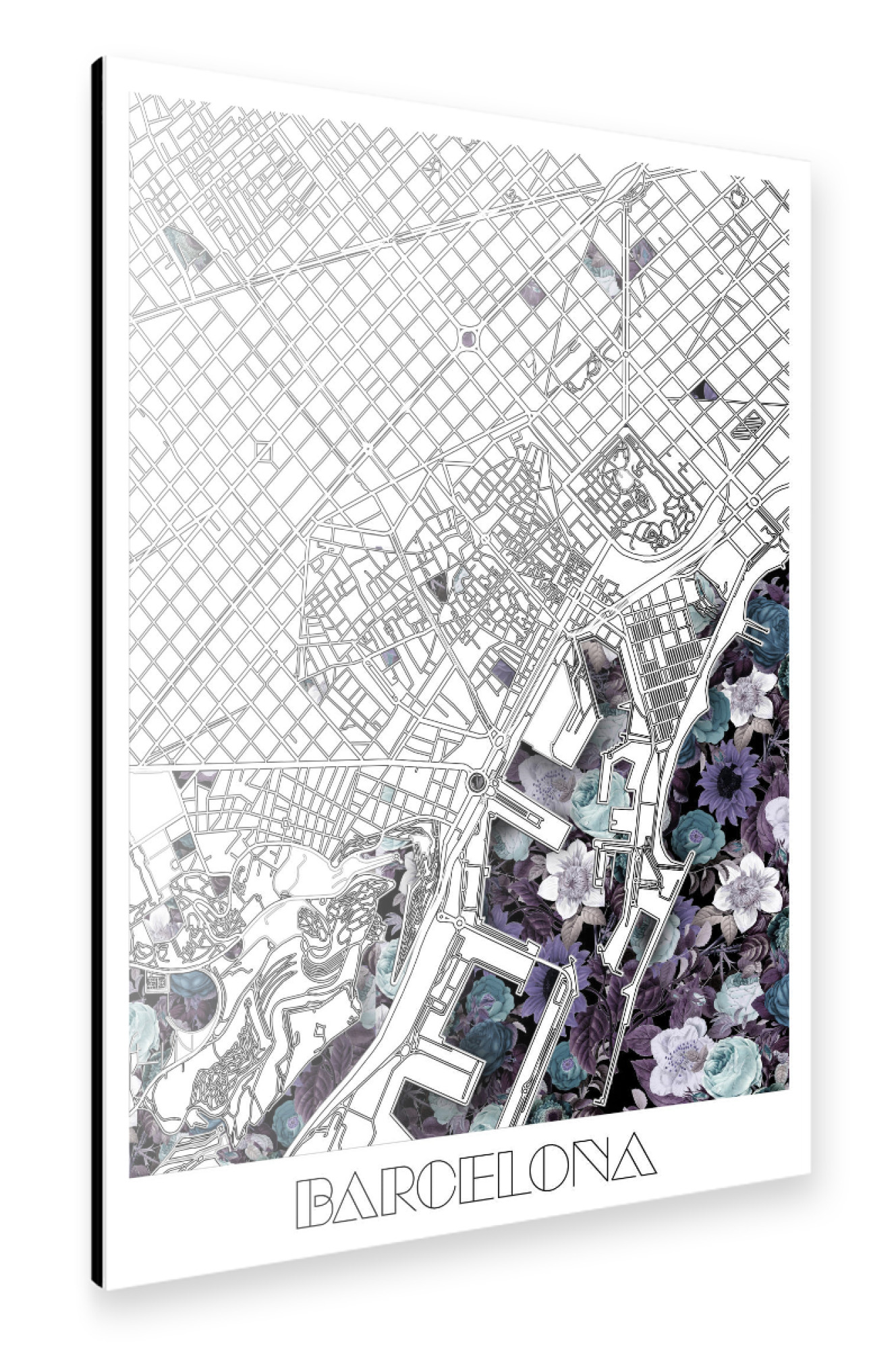 Alu-Dibond "Barcelona city map floral" 75x50 cm artboxONE