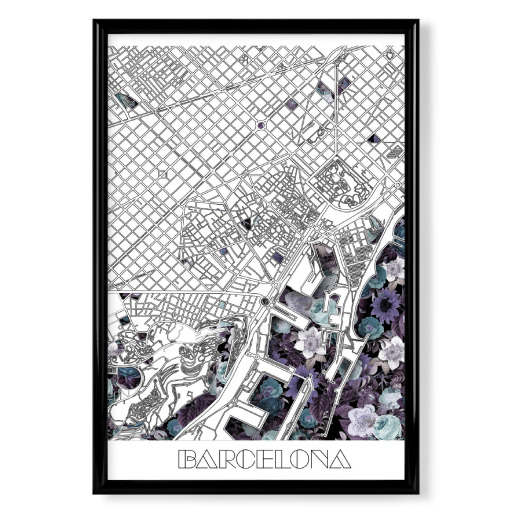 Barcelona city map floral