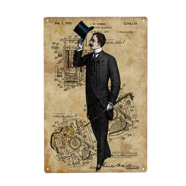 Holzbild "Steampunk Gentleman" artboxONE - Männer - Gentleman,Steampunk,Viktorianisch,Patent,Herr,England,Entwurf