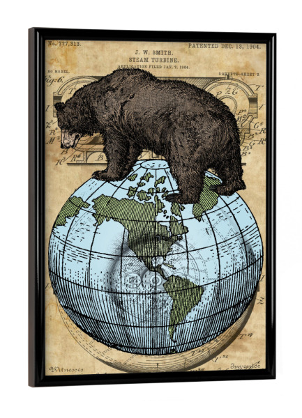 Poster mit schwarzem Rahmen "World Bär" artboxONE - Tiere - Bär,Tier,Welt,Globus,Karte,Erdkunde,Streampunk,Antik
