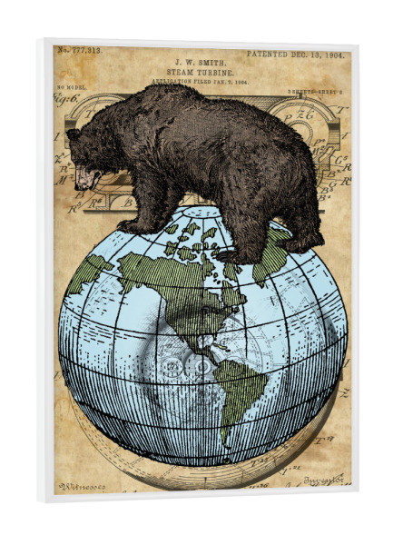Poster mit weißem Rahmen "World Bär" artboxONE - Tiere - Bär,Tier,Welt,Globus,Karte,Erdkunde,Streampunk,Antik