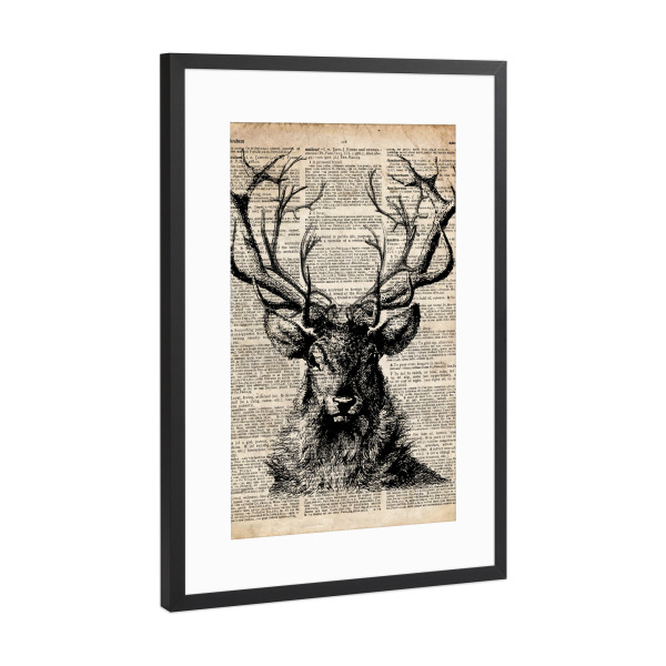 Poster mit Rahmen Schwarz (Metallic) "Hirsch - Wörterbuch" artboxONE - Tiere,Schwarzweiß
