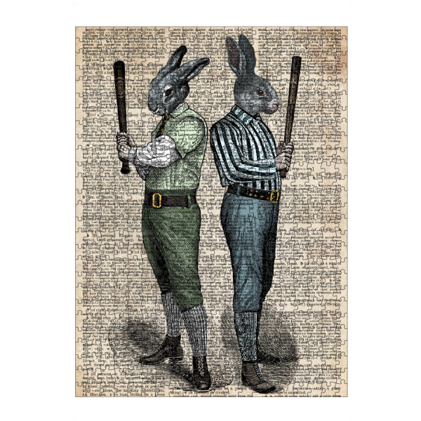 Puzzle Ravensburger "Baseball-Kaninchen" artboxONE - Tiere - Tier,Wörterbuch,Vintage,Geweih,Hase,Wald,Viktorianisch,Kaninchen,Baseballschläger