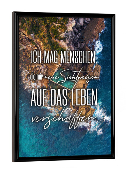 Poster mit schwarzem Rahmen "Neue Sichtweise" artboxONE - Typografie,Menschen