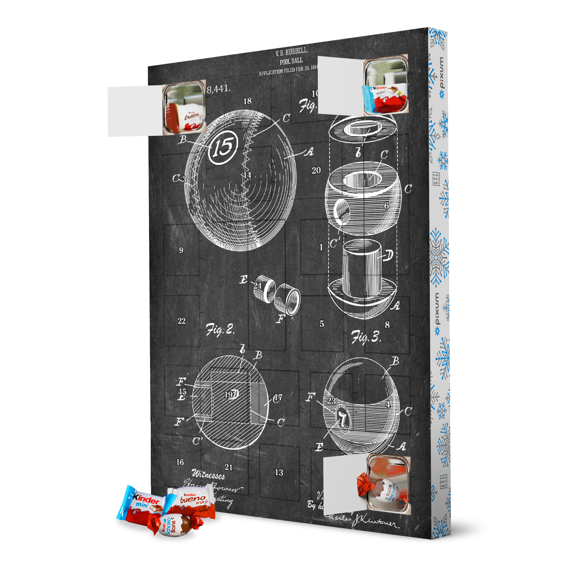 Adventskalender XXL mit Produkten von Kinder Billiard Ball (Tafel) artboxONE Adventskalender Schwarzweiß