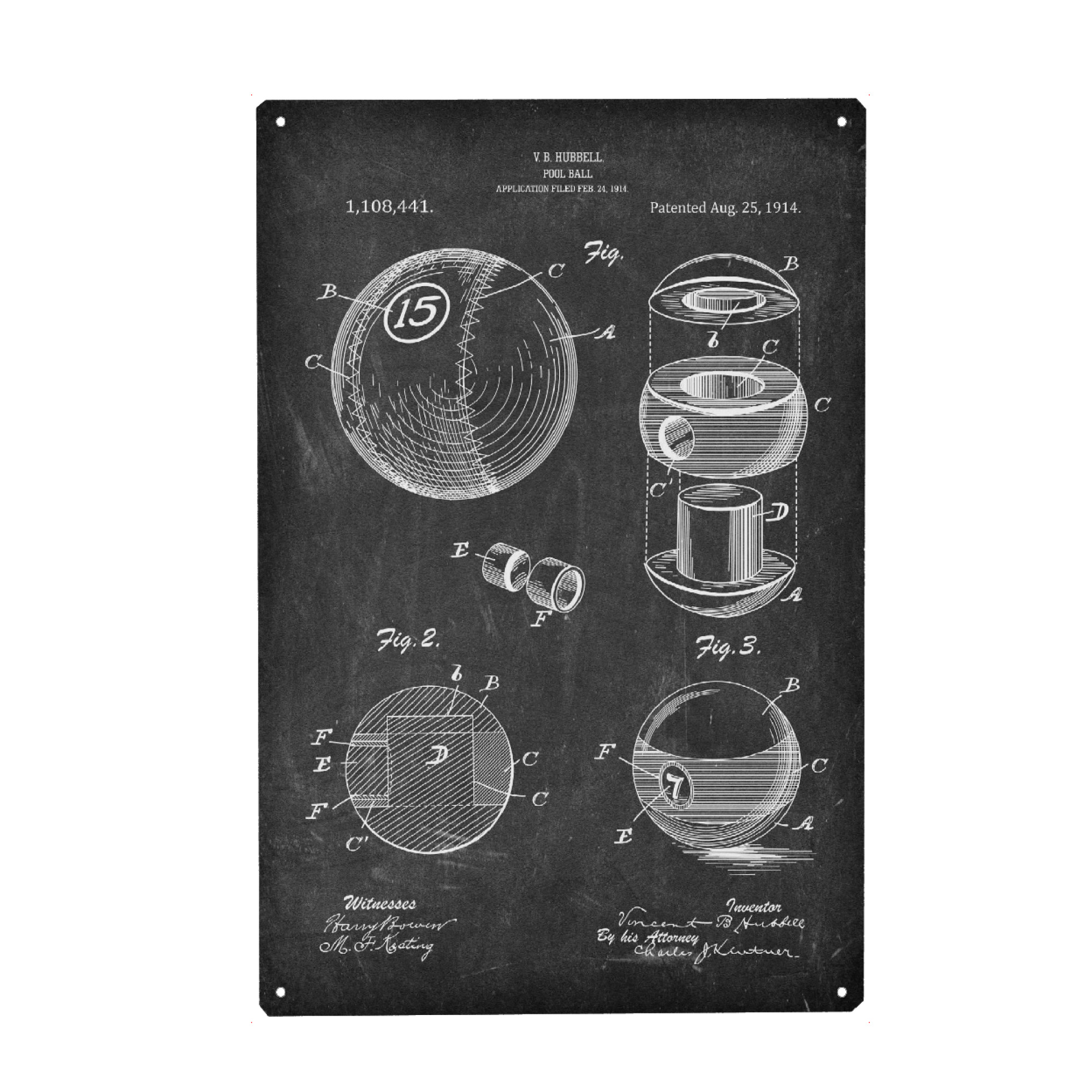 Holzbild "Billiard Ball (Tafel)" artboxONE - Schwarzweiß,Sport,Männer - Poolbillard,Pool,Sport,Queue,Patent,Entwurf,Blaupause,Cue,Billard,Billardspiel