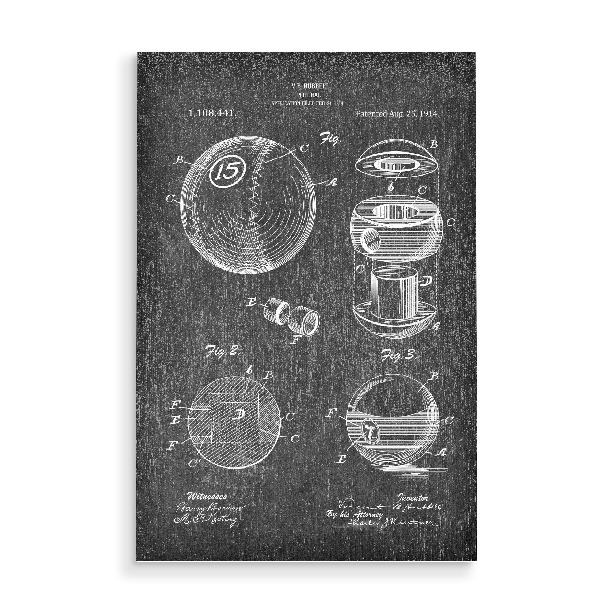 Holzbild "Billiard Ball (Tafel)" artboxONE - Schwarzweiß,Sport,Männer - Poolbillard,Pool,Sport,Queue,Patent,Entwurf,Blaupause,Cue,Billard,Billardspiel