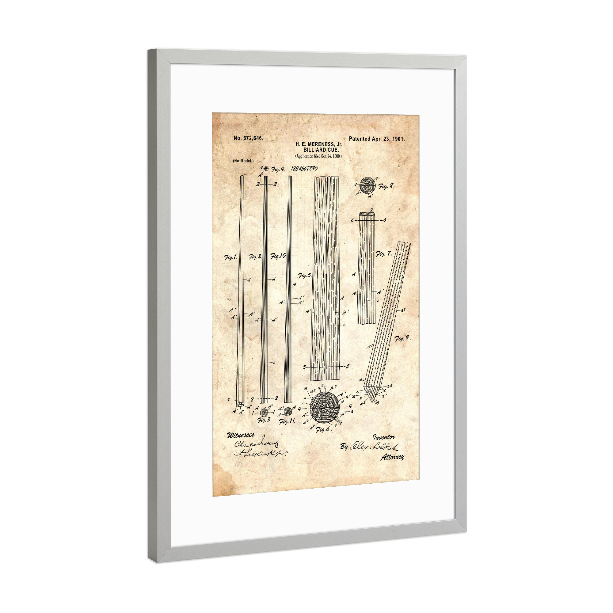Poster mit Rahmen Silber "Billard Queue (Antik)" artboxONE - Sport,Männer