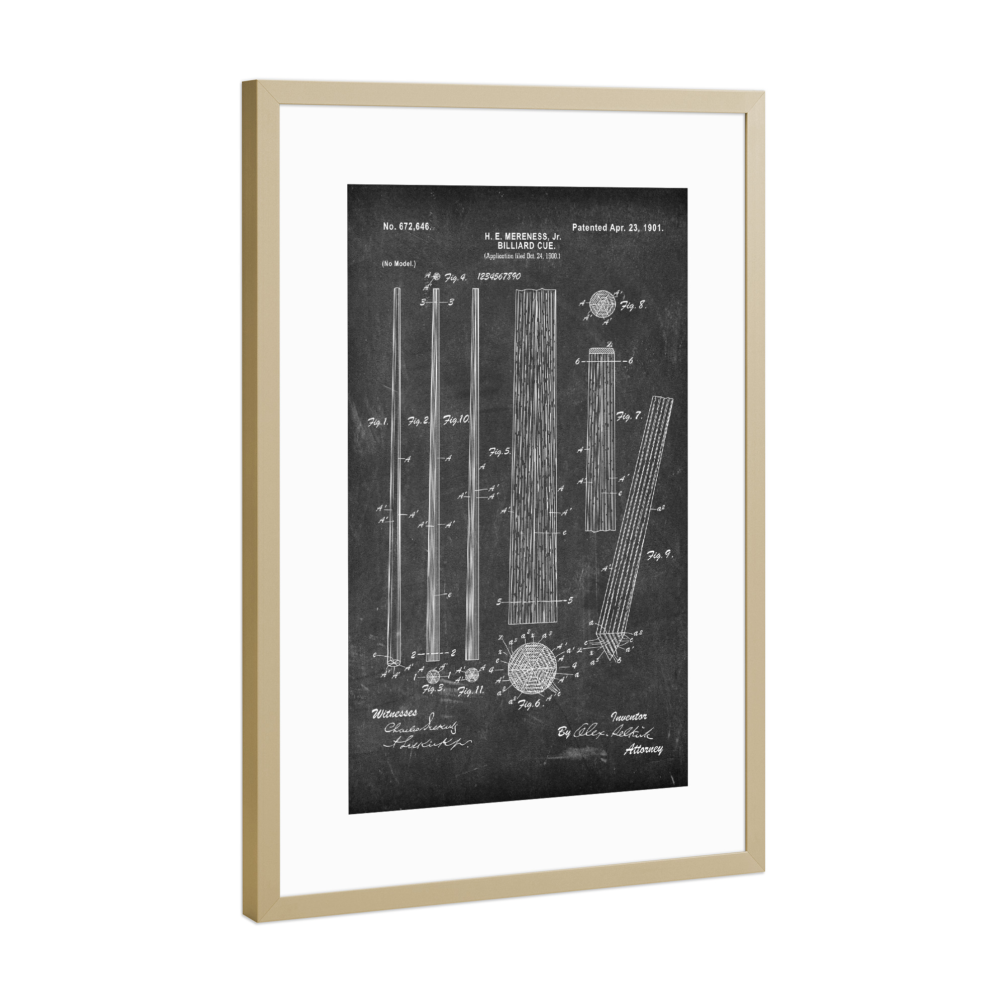 Poster mit Rahmen Gold "Billard Queue (Tafel)" artboxONE - Schwarzweiß,Sport,Männer