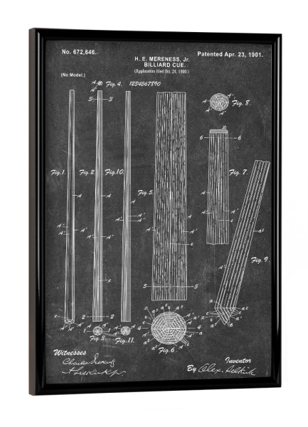 Poster mit schwarzem Rahmen "Billard Queue (Tafel)" artboxONE - Schwarzweiß,Sport,Männer