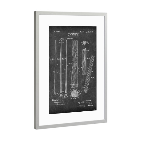 Poster mit Rahmen Silber "Billard Queue (Tafel)" artboxONE - Schwarzweiß,Sport,Männer