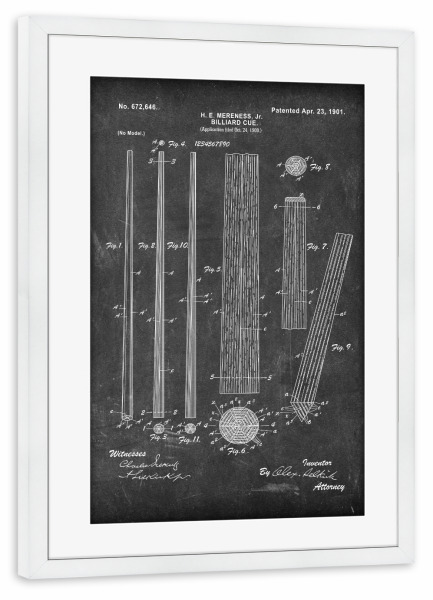 Poster mit Rahmen weiß "Billard Queue (Tafel)" artboxONE - Schwarzweiß,Sport,Männer