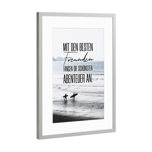 Poster mit Rahmen Silber "Die schönsten Abenteuer" artboxONE - Typografie,Menschen
