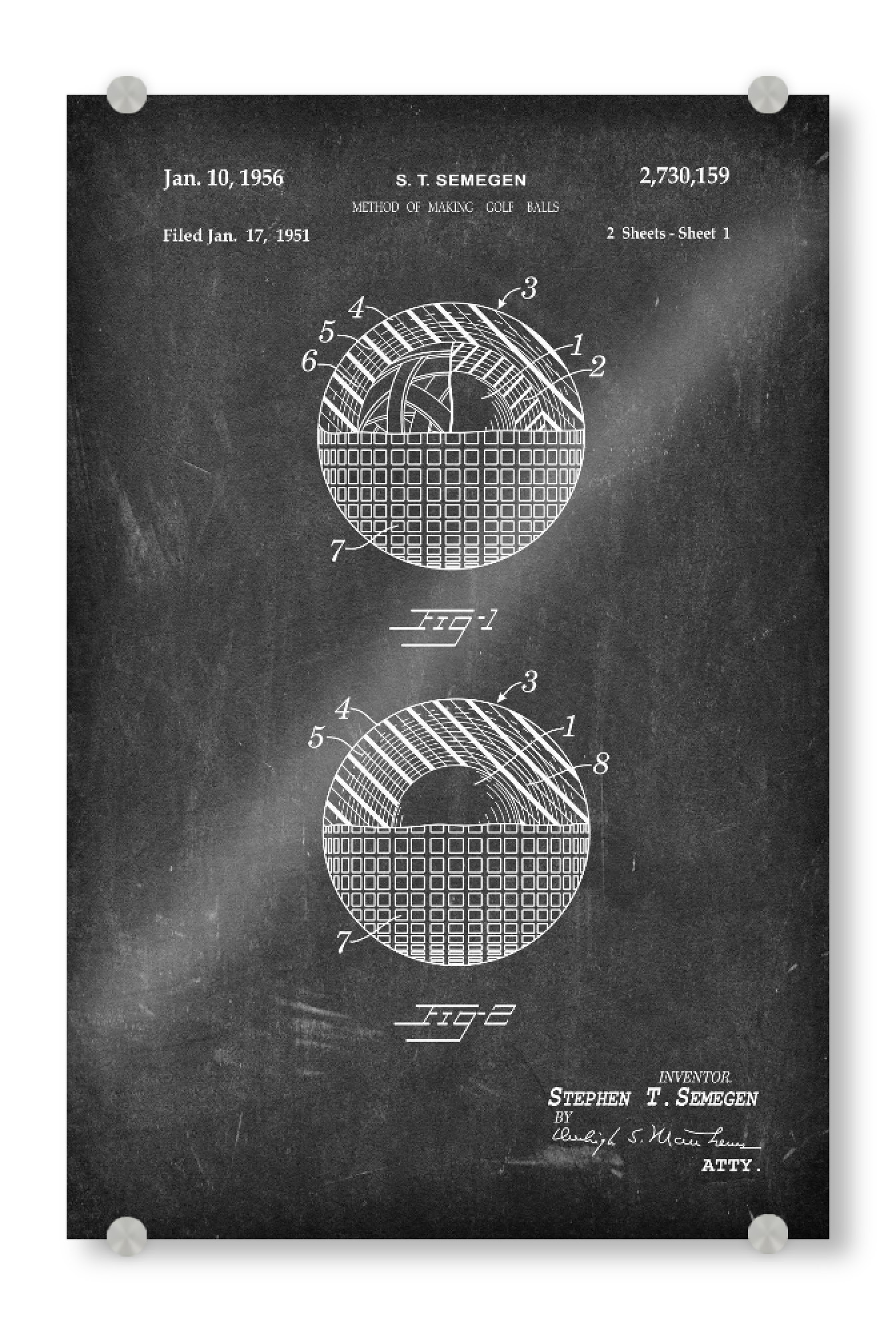 Acrylglasbild "Golfball Patent (Tafel)" artboxONE - Schwarzweiß,Sport - Golfschläger,Patent,Golf,Vintage,Sport,Retro,Golfer