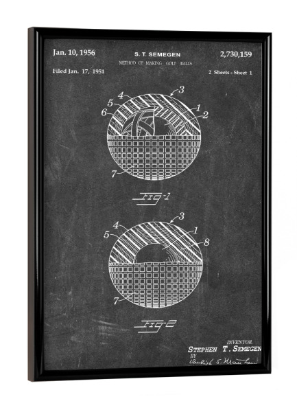 Poster mit schwarzem Rahmen "Golfball Patent (Tafel)" artboxONE - Schwarzweiß,Sport - Golfschläger,Patent,Golf,Vintage,Sport,Retro,Golfer