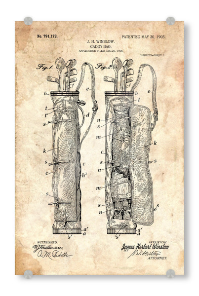 Acrylglasbild "Golf Caddie (Antik)" artboxONE - Sport - Golfschläger,Patent,Golf,Vintage,Sport,Retro