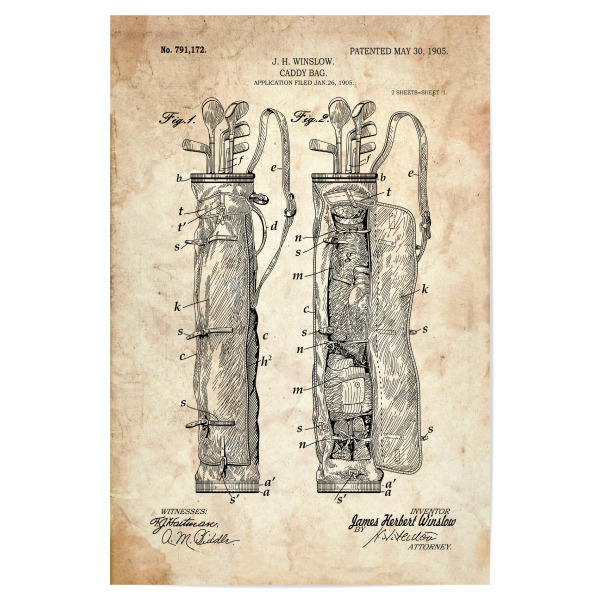 Poster 30x20 cm "Golf Caddie (Antik)" artboxONE - Sport - Golfschläger,Patent,Golf,Vintage,Sport,Retro
