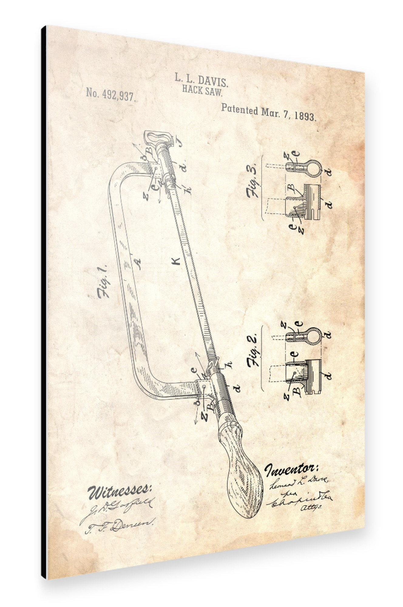 Alu-Dibond "Bügelsäge Patent (Antik)" 75x50 cm artboxONE