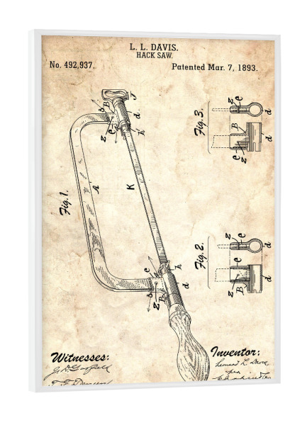 Poster mit weißem Rahmen "Bügelsäge Patent (Antik)" artboxONE - Für Papa