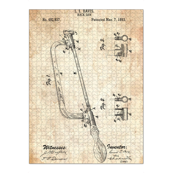 Puzzle Ravensburger "Bügelsäge Patent (Antik)" artboxONE - Für Papa - Zimmerei,Werkzeug,Patent,Retro,Entwurf,Technologie,Vater,Fachmann,Bügelsäge,Säge