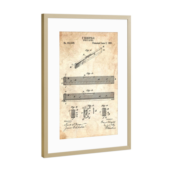 Poster mit Rahmen Gold "Wasserwaage Patent (Antik)" artboxONE - Für Papa
