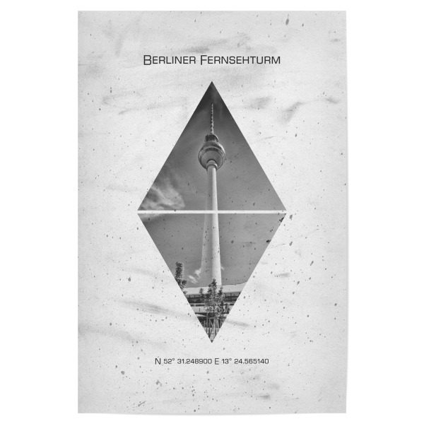 Poster "Koordinaten BERLIN Fernsehturm" artboxONE - Städte / Berlin,Schwarzweiß - Wahrzeichen,Vintage,Architektur