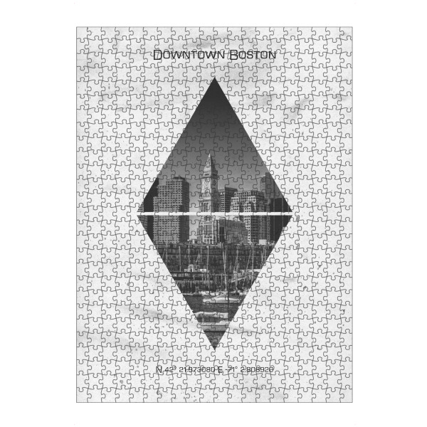 artboxONE Puzzle "Koordinaten BOSTON Downtown" artboxONE - Schwarzweiß,Städte / Boston - Skyline,Vintage,North end - Bild skyline
