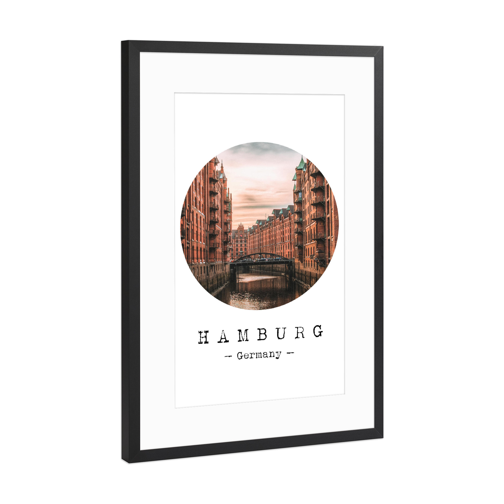 Poster mit Rahmen Schwarz (Metallic) "Classy Hamburg" artboxONE - Städte / Hamburg - Europe,Travel,Old-town,Bridge